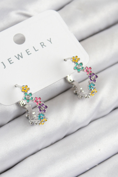STİLLOVE Brass Colored Daisy Model Silver Color Women's Earrings