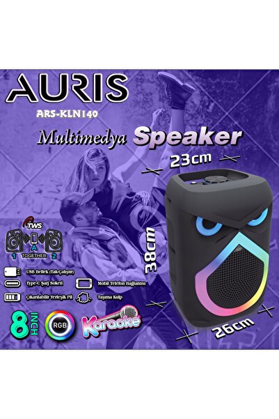 AURISS KLN140 25W 8 inç Mikrofonlu RGB Bluetooth Hoparlör