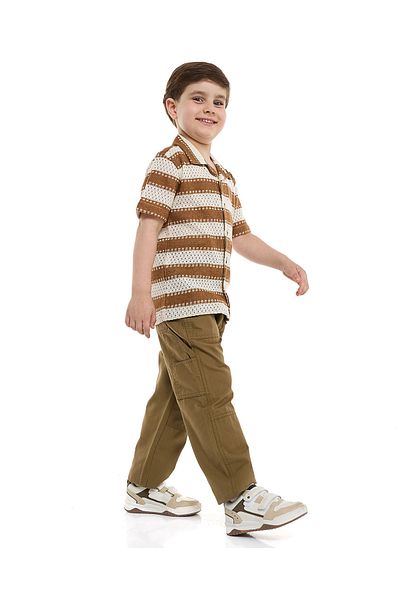 R&B Solid Cargo Pants with Button Closure