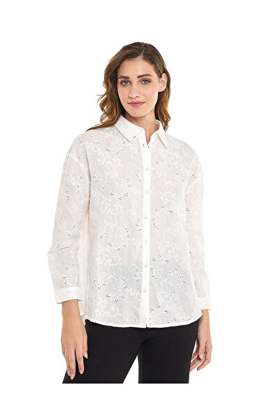 R&B Schiffli Shirt with Classic Collar and Long Sleeves