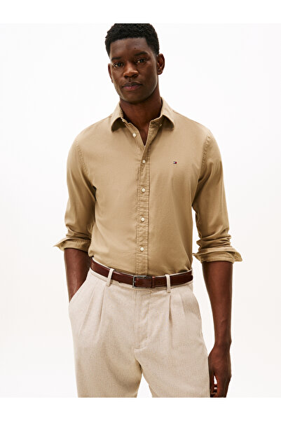 Tommy Hilfiger Tommy Hilfiger Men Coastal Taupe Long Sleeve Flex Flannel Solid Shirt