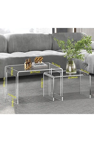 Slasa Set of 2 Transparent Acrylic Nesting Coffee Tables – 68×46×45 & 56×36×34 cm