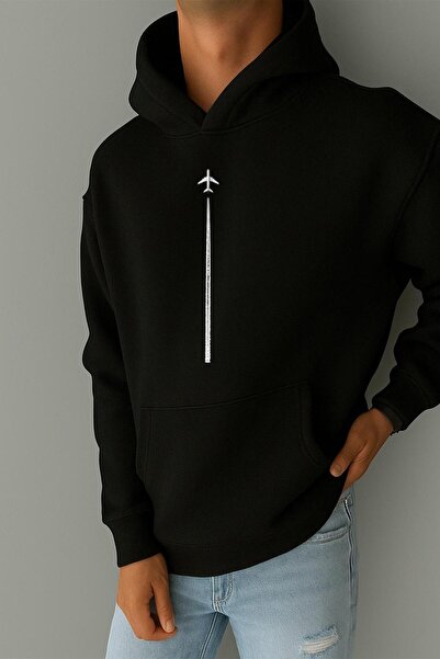 BENROMA سترة رياضية مطبوعة بتصميم طائرة مصنوعة من القطن الممشط بثلاث خيوط