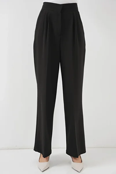 Merterium Women's High Waist Wide Leg Trousers Black 1287