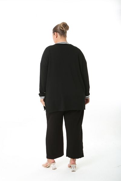 XL Modam Women's Lycra Viscose Collar Striped Black Plus Size Tunic
