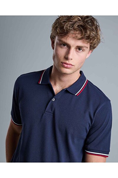 R&B Contrast Trim Polo T-Shirt with Shirt Collar and Short Sleeves