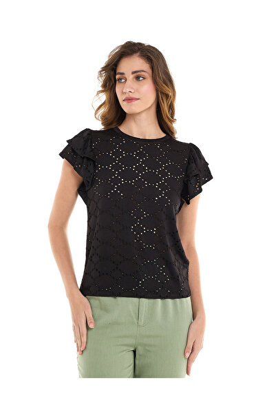R&B Openwork Shirt with Crew and Flared Sleeves