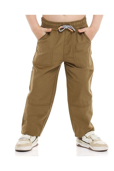 R&B Solid Cargo Pants with Button Closure