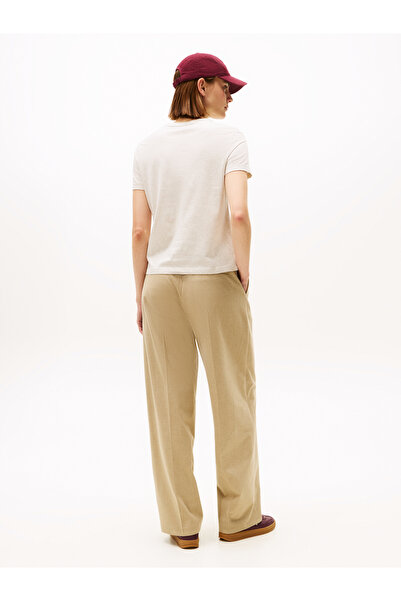 Tommy Hilfiger Tommy Hilfiger Women Heather Oatmilk Short Sleeve Crew Neck Classic Script Regular Fit T-Shirt