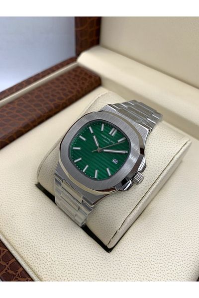 Watch Patek Philippe Men's Watch with Steel Strap, Battery Movement, and Accessories