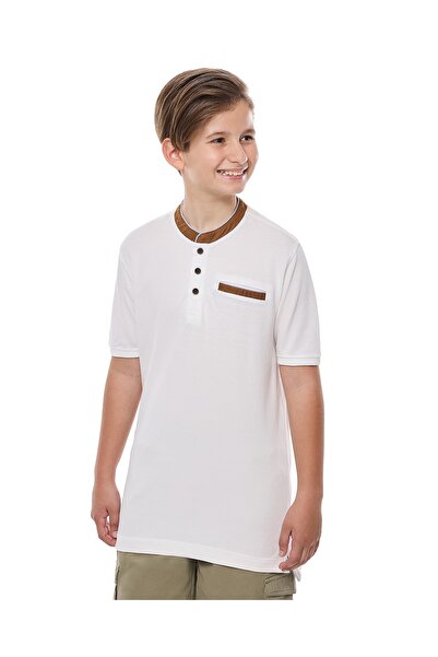 R&B Contrast Trim T-Shirt with Henley Neck and Short Sleeves
