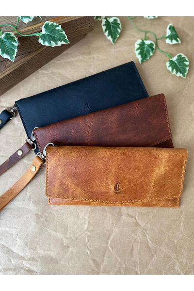 ALESTA LEATHER (Writing Name) Women's Portfolio Wallet / Long Wallet / Phone Wallet - Handmade Genuine Leather