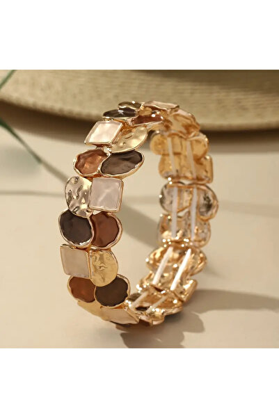 MITH SB TAKI BOHEM GEOMETRİK ALTIN KAPLAMA TOPRAK TONLARINDA ESNEK BİLEKLİK