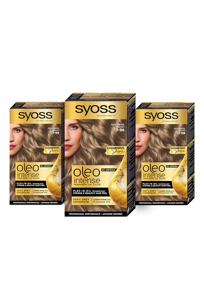 Syoss 3 x Color Oleo Intense Permanent Hair Dye, 7-58 Cool Beige Blonde, 115 ml