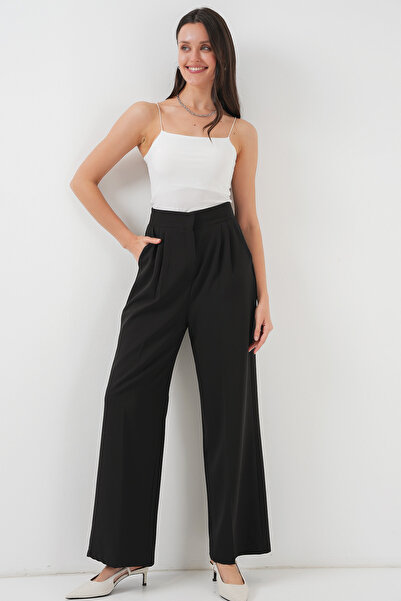 Merterium Women's High Waist Wide Leg Trousers Black 1287