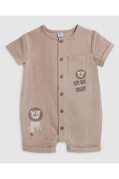 R&B Embroidered Romper with Crew Neck and Short Sleeves