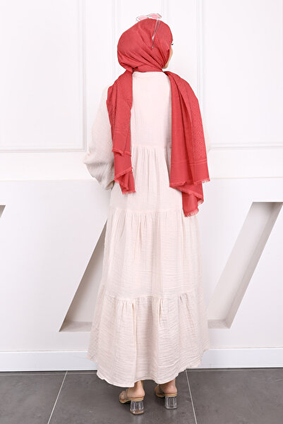 İmajButik Stone Half Button Layered Muslin Dress