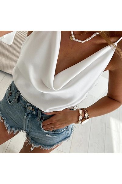 Intisimo Satin Top, Straps, One Size Fits All, Medium Length, White