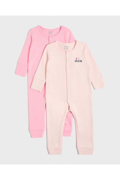 R&B 2 Pack Print Detail Sleepsuits