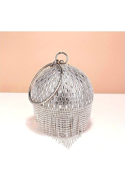 FashionForYou Second-hand bag, Shining Sphere, crystals, geometric look and metallic sides, Silver