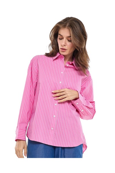 R&B Striped Shirt with Classic Collar and Long Sleeves