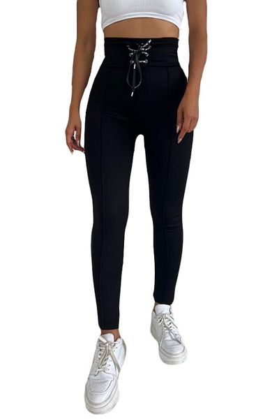 FashionForYou Eron shaping tights, with highlighted stripe and matching belt with lace, Black, L
