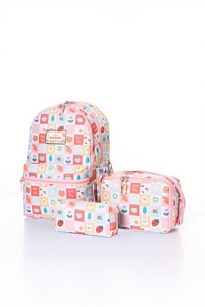 D'VERS Patterned Orthopedic 3-Piece Primary School Middle School School Backpack Set with Nutrition and Pen Holder