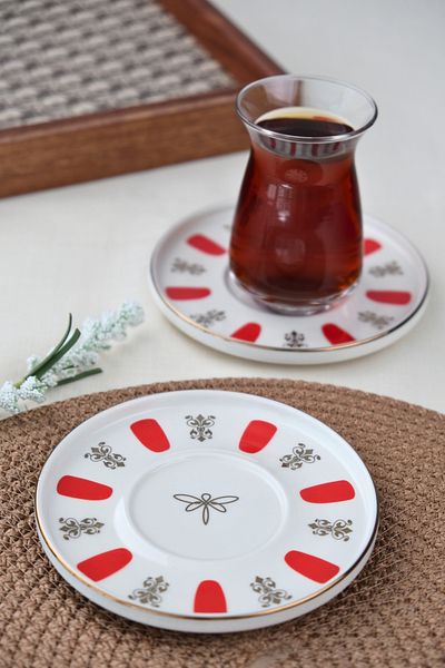 tabakevi Plate House Porcelain Acem Zade Red Tea Plate 12,5cm 2 Pcs