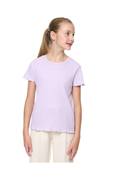 R&B Ribbed Top with Crew Neck and Short Sleeves