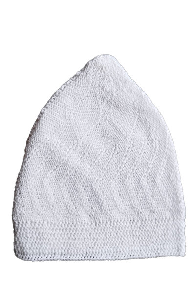 Kent Pazarı Namaz Takkesi 1 Adet Makine Örgüsü Yetişkin Hacı Takkesi Beyaz