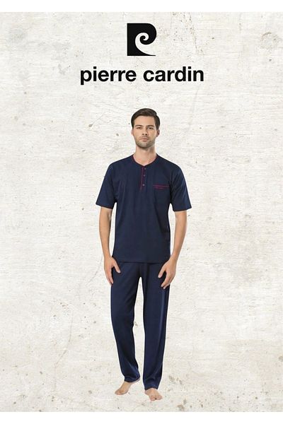 Pierre Cardin Men's Clothing 3 Piece Combed Cotton 100% Cotton Navy Blue Pajamas Set (2 Gift Socks) Ol.Pc.5370.001