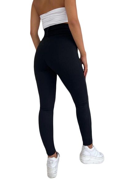 FashionForYou Eron shaping tights, with highlighted stripe and matching belt with lace, Black, L