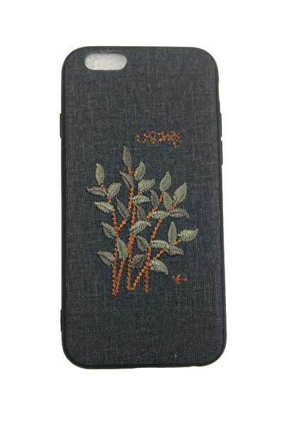 OEM Husă compatibilă cu iPhone 6, Bambus brodat pe imitație de piele, Negru