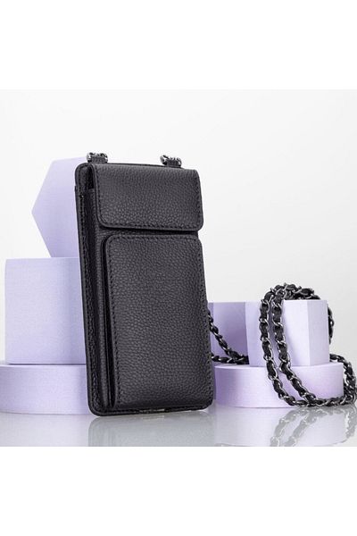 BloominBag Bloomcross Obsidian Black Genuine Leather Wallet & Phone Bag