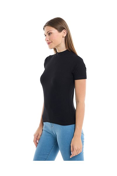 R&B Ribbed Top with Mock Neck and Short Sleeves