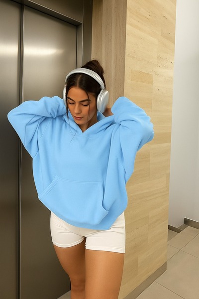 DM DOLCE MORE Hanorac unisex din bumbac pieptănat cu 3 fire, culoare uni