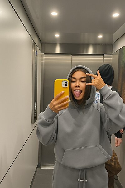 BENROMA Hanorac unisex de culoare uni din bumbac pieptănat cu 3 fire