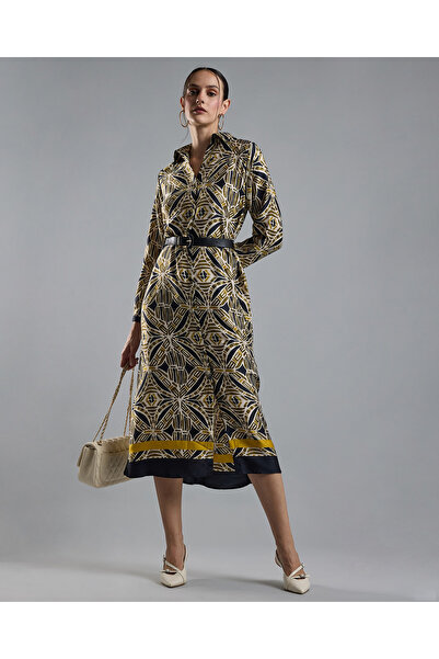 R&B Patterned Shirt Dress with Long Sleeves