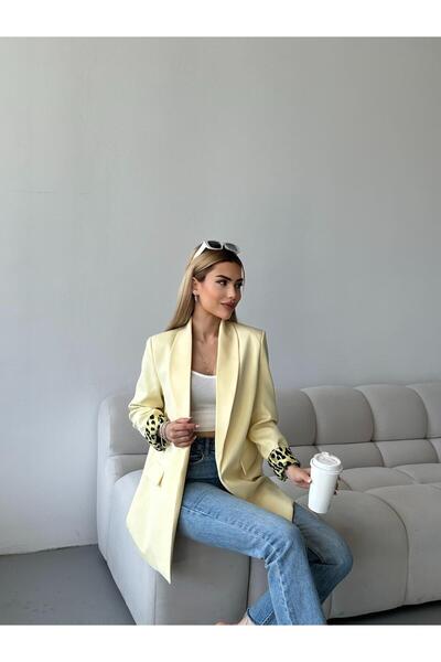 ParlaMira Ženska jakna s detaljnom podstavom u limun žutoj boji i leopard pri...