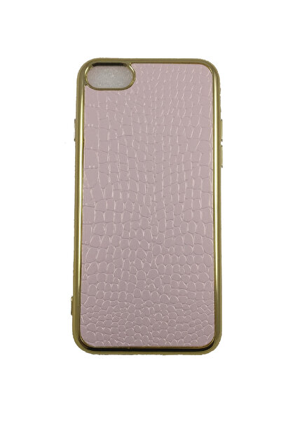 OEM Θήκη συμβατή με iPhone 7, απομίμηση δέρματος κροκοδείλου, ροζ με χρυσές ά...