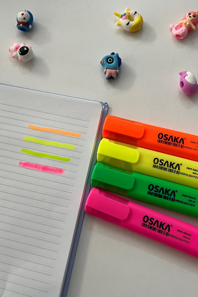 Sone Osaka Highlighter Set of 4 – Neon Color Highlighter Marker Pen (Orange, Yellow, Green, Pink)