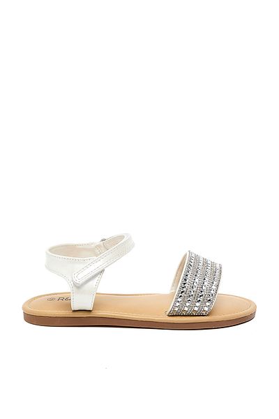 R&B Embellished Velcro Strap Flat Sandals