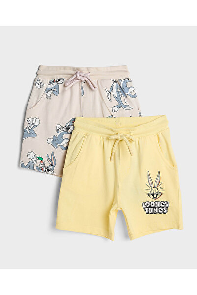 R&B شورت مطبوع عليه صورة باغز باني مع خصر برباط