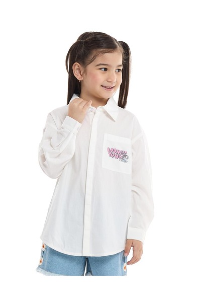R&B Looney Tunes Print Shirt with Classic Collar and Long Sleeves