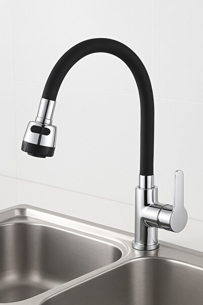 SUVİA Garantili Oynar Başlıklı Spiral Siyah Kubar Lavabo, Mutfak Esnek Musluk