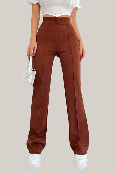 FashionForYou Mya elegant trousers, with highlighted stripe and slightly flared cut, Brown, L