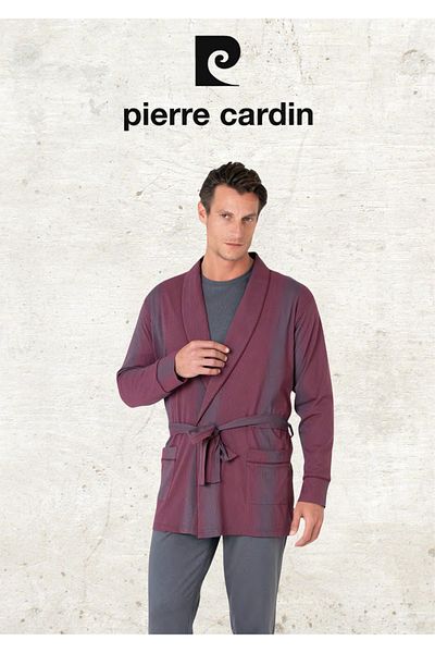 Pierre Cardin Men's 100% Cotton Robdöşambr & Long Sleeve Combed Cotton Pajama Set Set Ol.Pc.5635.02