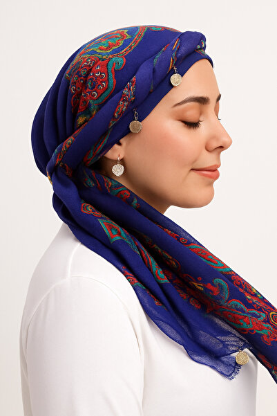 KUŞOO شال نسائي أنيق ومريح منقوش باللون الأزرق الداكن، نموذج شال نسائي منقوش ...