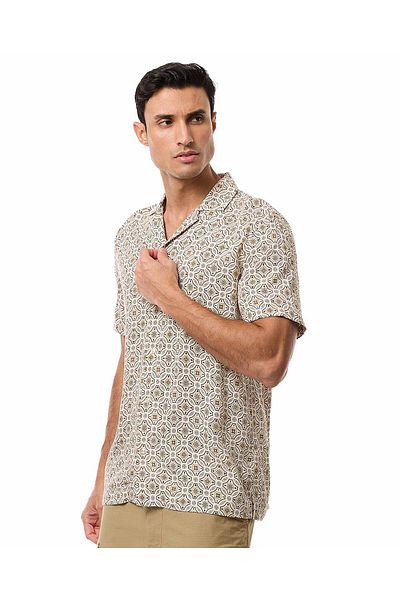 R&B Patterned Shirt with Revere Collar and Short Sleeves