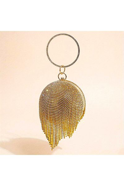 FashionForYou Second-hand bag, Shining Sphere, with metal chains and handmade rhinestones, Gold